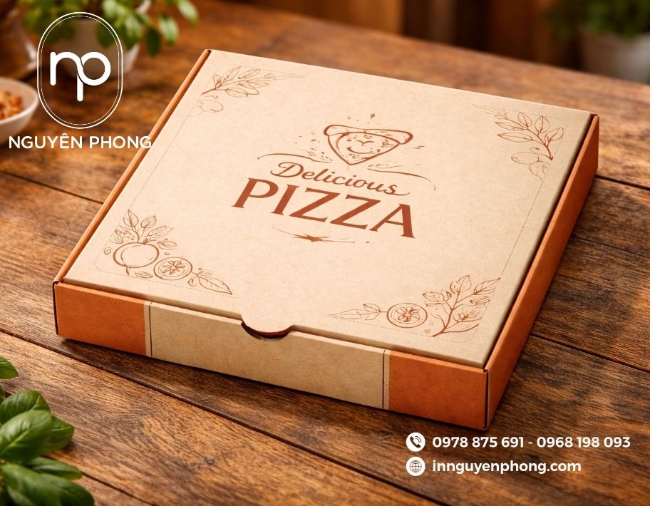 Mẫu in hộp bánh pizza tối giản 